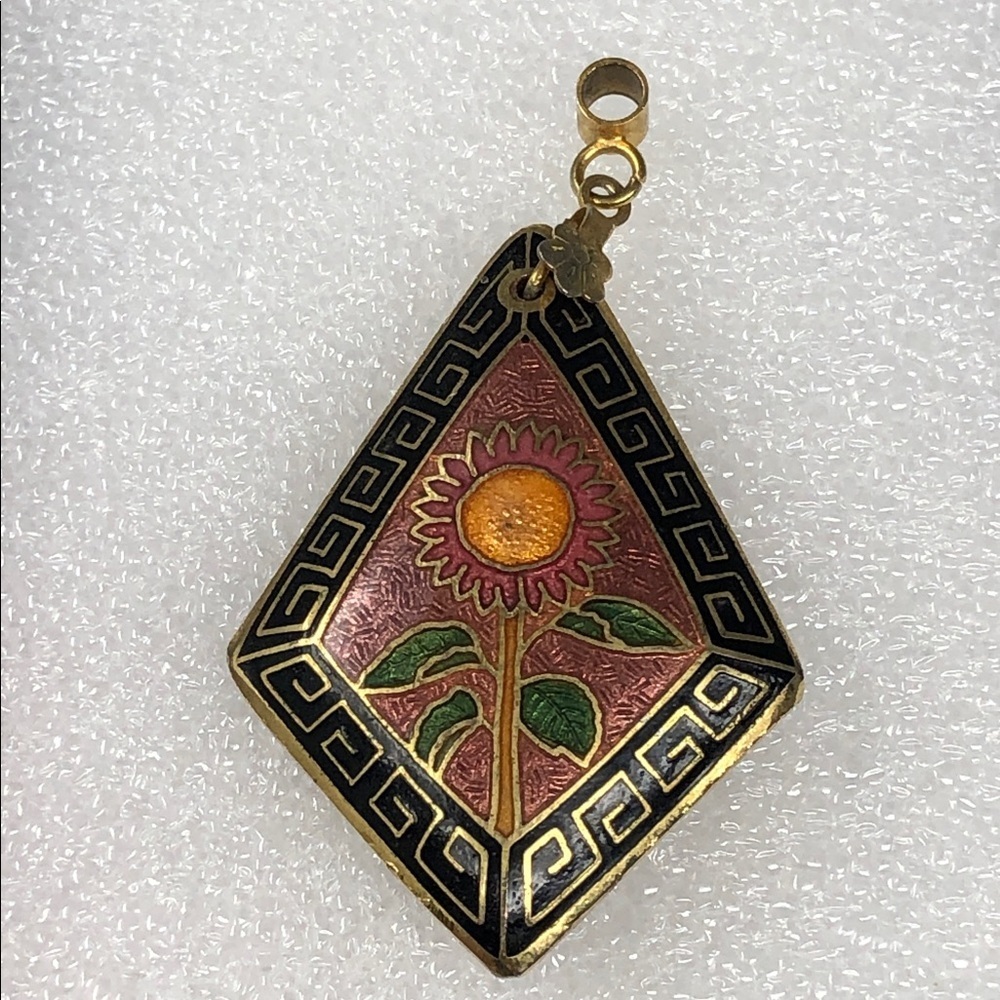 Cloisonné Pendant  Diamond Shaped Sunflower